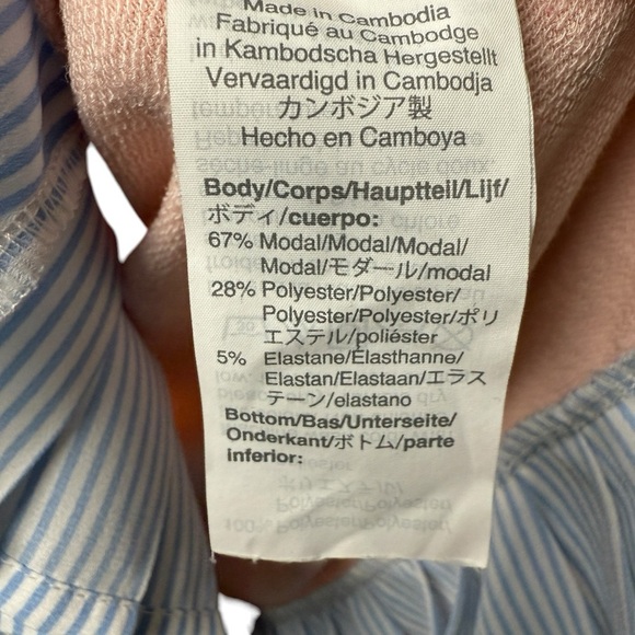 J. Crew Pink Tunic Modal Sweater Preppy SZ S Easter Blue Stripe Shirt Trim Women - Picture 2 of 6